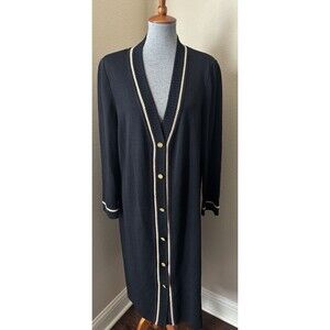 St John Sport Size XL Black Gold Trimmed Wool Blend Duster Cardigan Sweater